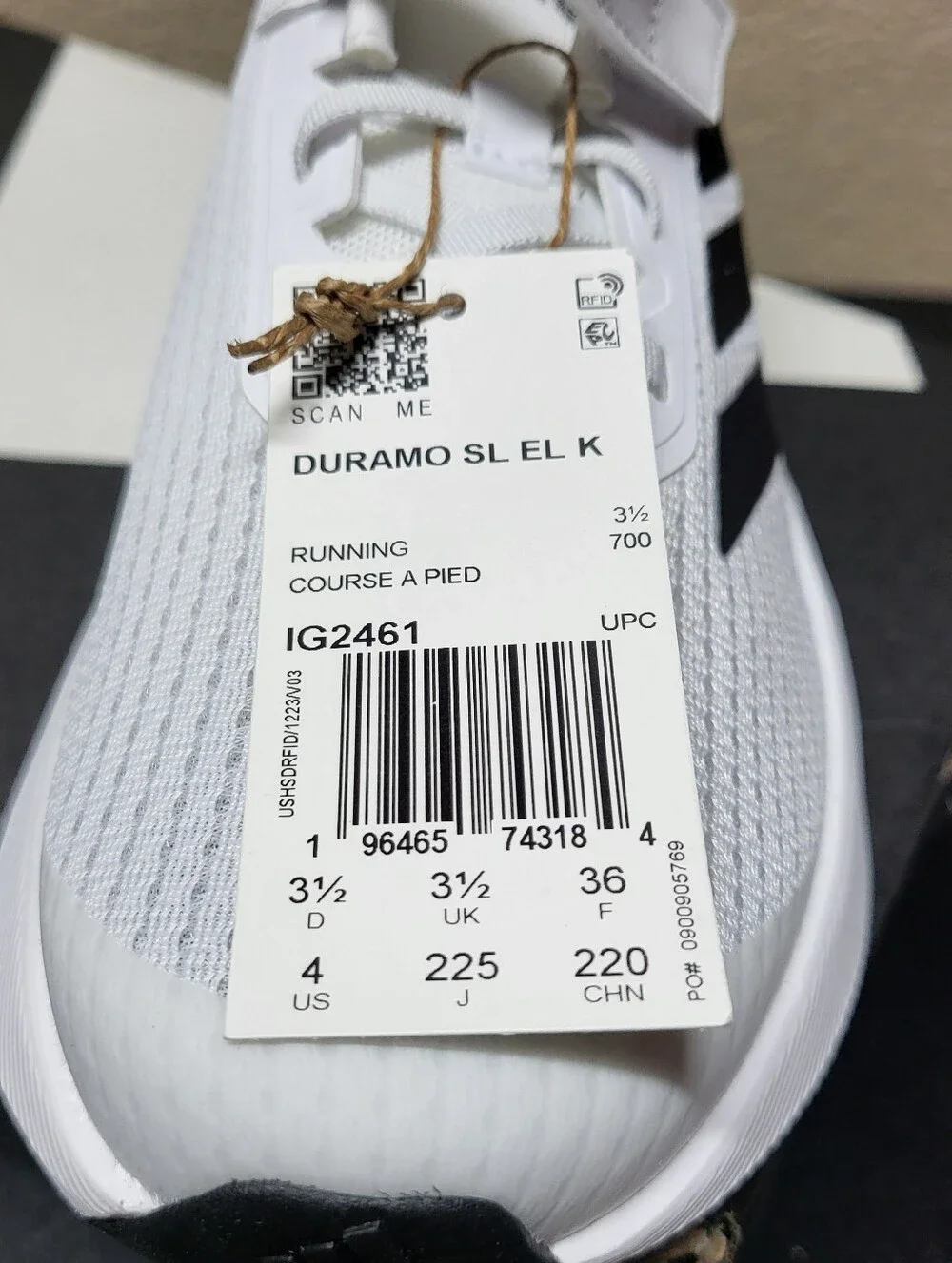 *NEW* Adidas Duramo EL K White/Black Running Sneakers Shoes Size 4  IG2461